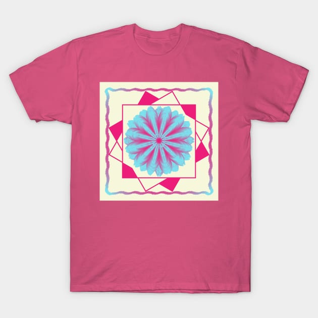 Digital Floral Mesh Flower In Pink And Blue T-Shirt by IsmaSaleem